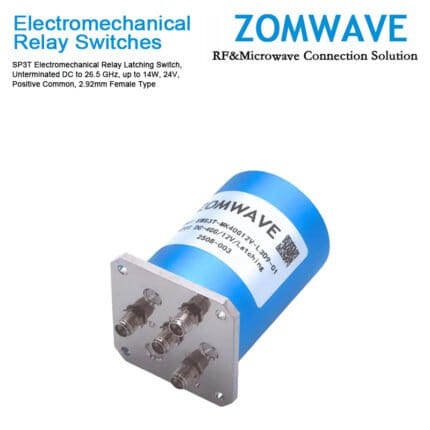 SP3T Electromechanical Relay Latching Switch, Unterminated DC to 26.5 GHz, up to 14W, 24V, Positive Common, 2.92mm Female Type