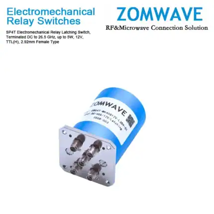 SP4T Electromechanical Relay Latching Switch, Terminated DC to 26.5 GHz, up to 5W, 12V, TTL(H), 2.92mm Female Type