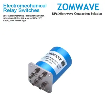SP5T Electromechanical Relay Latching Switch, Unterminated DC to 6 GHz, up to 120W, 12V, TTL(H), SMA Female Type