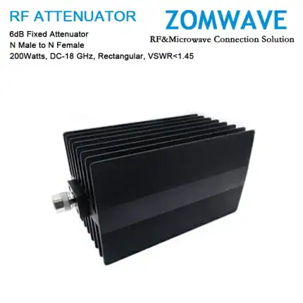 6dB Fixed Attenuator, N Male to N Female, 100Watts, DC-18 GHz, Round, VSWR