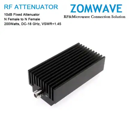 10dB Fixed Attenuator, N Female to N Female, 200Watts, DC-18 GHz, VSWR