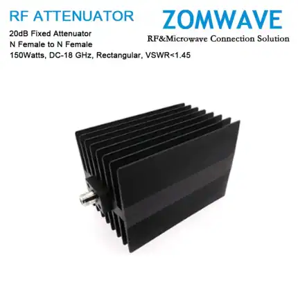 20dB Fixed Attenuator, N Female to N Female, 150Watts, DC-18 GHz, Rectangular, VSWR1.45
