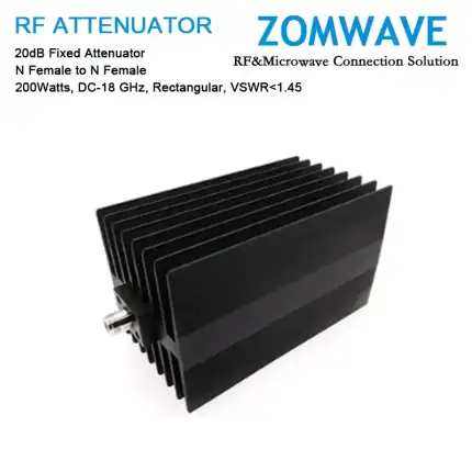 20dB Fixed Attenuator, N Female to N Female, 200Watts, DC-18 GHz, Rectangular, VSWR1.45