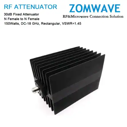 30dB Fixed Attenuator, N Female to N Female, 150Watts, DC-18 GHz, Rectangular, VSWR1.45