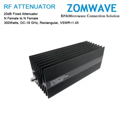 20dB Fixed Attenuator, N Female to N Female, 300Watts, DC-18 GHz, Rectangular, VSWR1.45