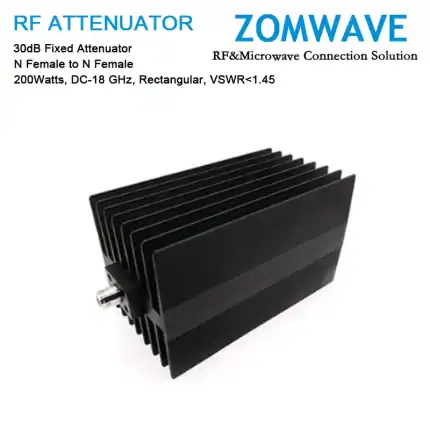 30dB Fixed Attenuator, N Female to N Female, 200Watts, DC-18 GHz, Rectangular, VSWR1.45