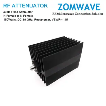 40dB Fixed Attenuator, N Female to N Female, 150Watts, DC-18 GHz, Rectangular, VSWR1.45