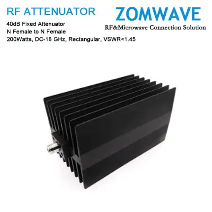 40dB Fixed Attenuator, N Female to N Female, 200Watts, DC-18 GHz, Rectangular, VSWR1.45