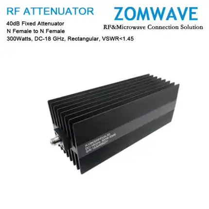 40dB Fixed Attenuator, N Female to N Female, 300Watts, DC-18 GHz, Rectangular, VSWR1.45