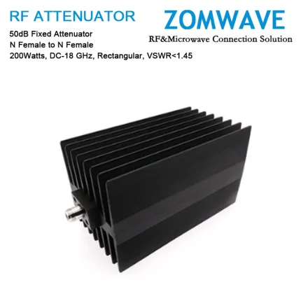 50dB Fixed Attenuator, N Female to N Female, 200Watts, DC-18 GHz, Rectangular, VSWR1.45