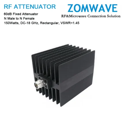 60dB Fixed Attenuator, N Male to N Female, 150Watts, DC-18 GHz, Rectangular, VSWR1.45