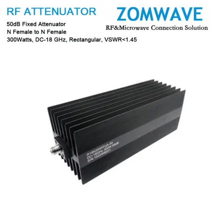 50dB Fixed Attenuator, N Female to N Female, 300Watts, DC-18 GHz, Rectangular, VSWR1.45