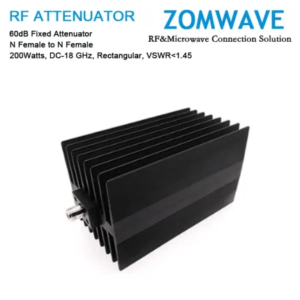 60dB Fixed Attenuator, N Female to N Female, 200Watts, DC-18 GHz, Rectangular, VSWR1.45