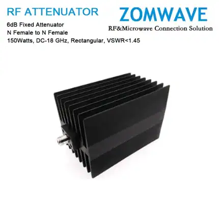 6dB Fixed Attenuator, N Female to N Female, 150Watts, DC-18 GHz, Rectangular, VSWR