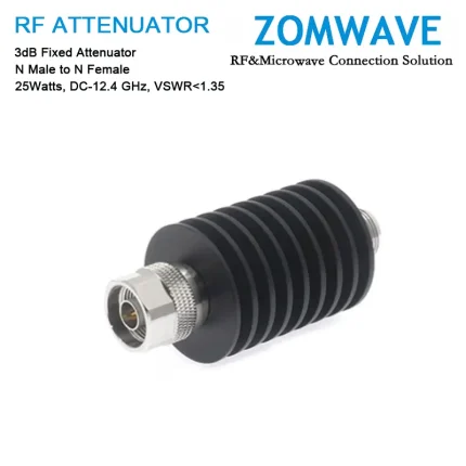 3dB Fixed Attenuator, N Male to N Female, 25Watts, DC-12.4GHz, VSWR1.35
