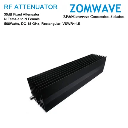30dB Fixed Attenuator, N Female to N Female, 500Watts, DC-18 GHz, Rectangular, VSWR1.5