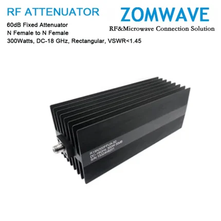 60dB Fixed Attenuator, N Female to N Female, 300Watts, DC-18 GHz, Rectangular, VSWR1.45