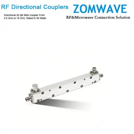 Directional 20 dB SMA Coupler From 0.5 GHz to 18 GHz, Rated to 30 Watts