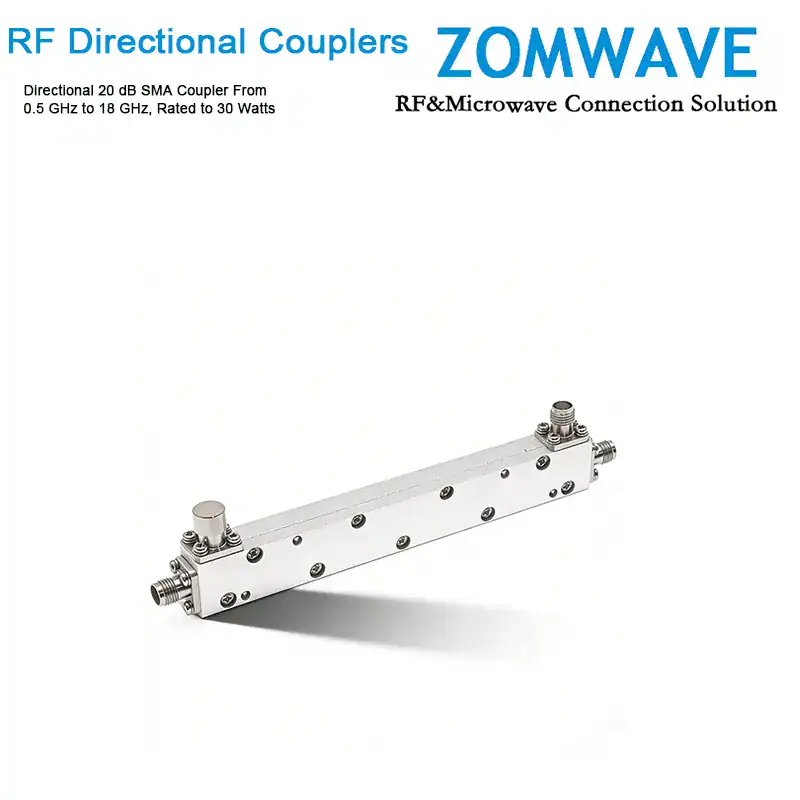 Directional 20 dB SMA Coupler From 0.5 GHz to 18 GHz, Rated to 30 Watts