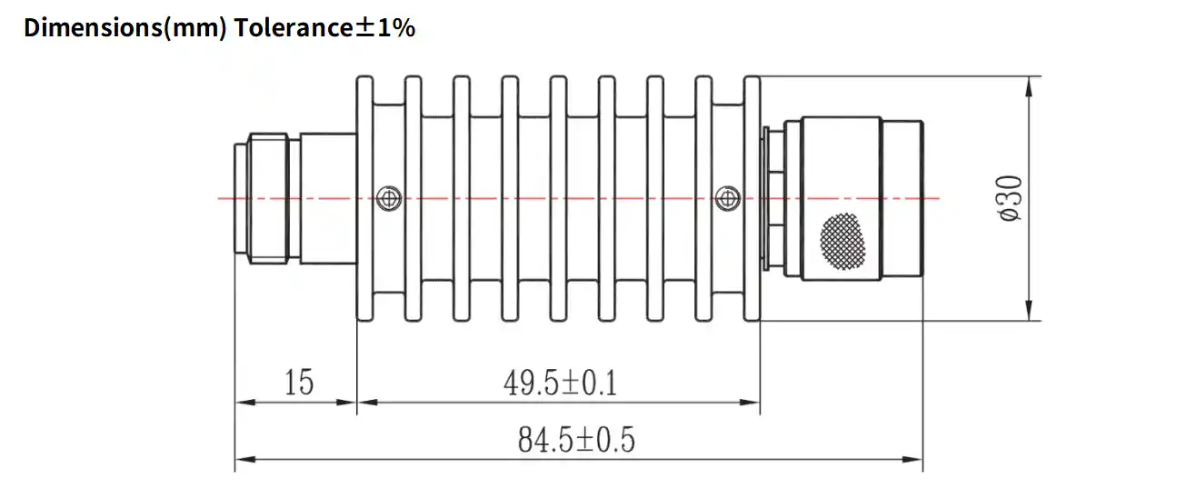 40dB Fixed Attenuator, N Male to N Female, 15Watts, DC-18 GHz, Round, VSWR