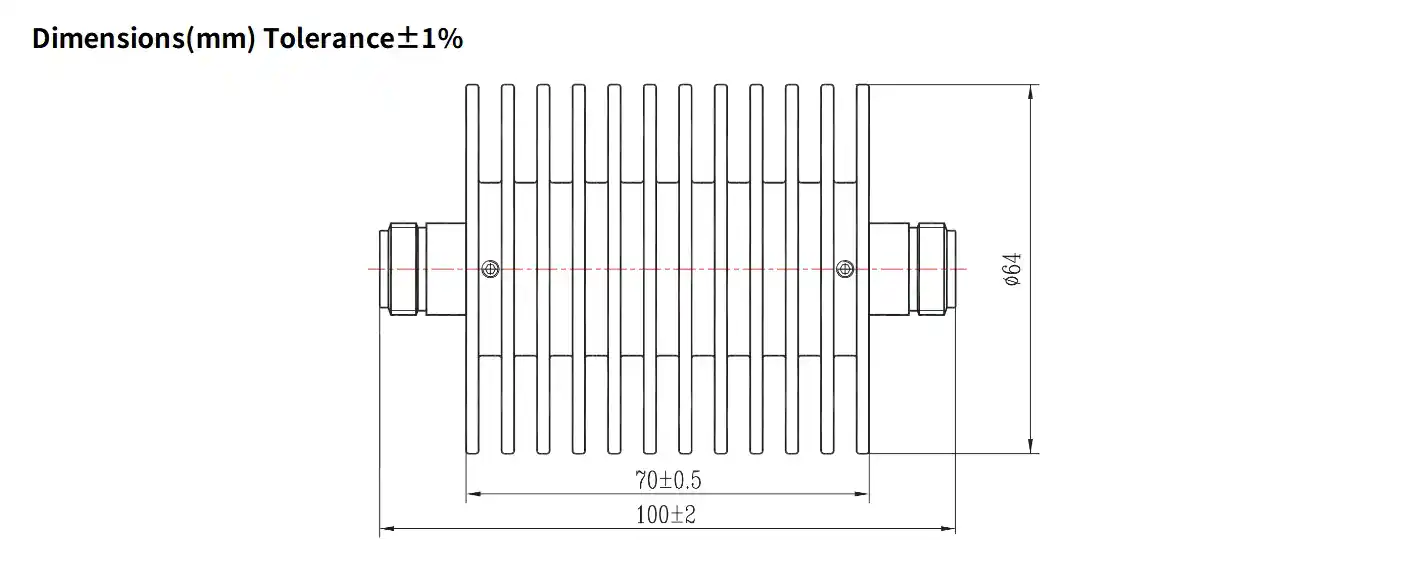 50dB Fixed Attenuator, N Female to N Female, 50Watts, DC-18 GHz, Round, VSWR