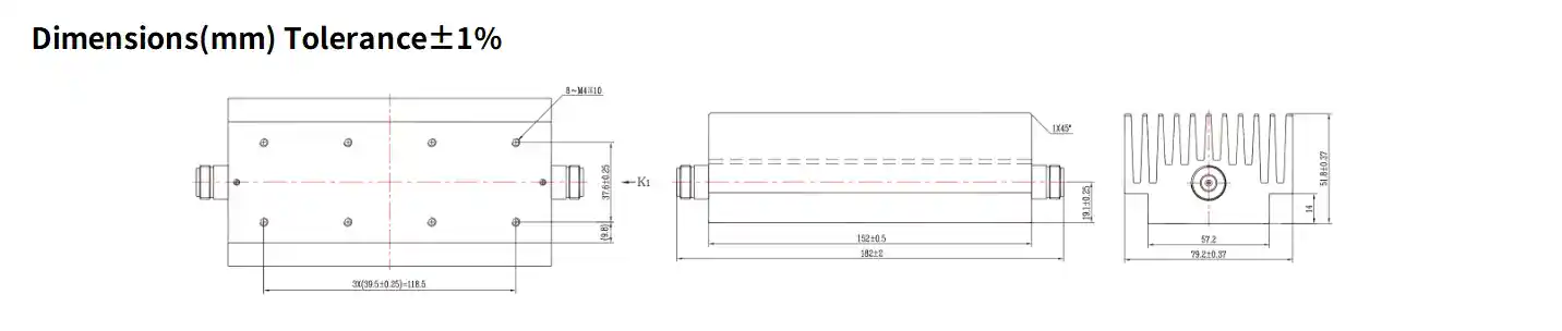 30dB Fixed Attenuator, N Female to N Female, 200Watts, DC-18 GHz, VSWR1.45