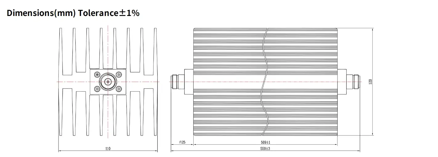 20dB Fixed Attenuator, N Female to N Female, 500Watts, DC-18 GHz, Rectangular, VSWR1.5