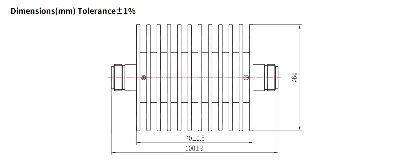 6dB Fixed Attenuator, N Female to N Female, 50Watts, DC-12.4GHz, Round, VSWR1.35