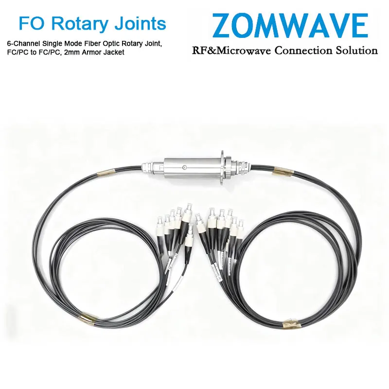 6-Channel Single Mode Fiber Optic Rotary Joint, FC PC to FC PC, 2mm Armor Jacket