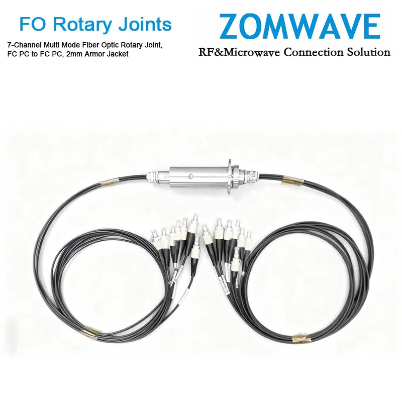 7-Channel Multi Mode Fiber Optic Rotary Joint, FC PC to FC PC, 2mm Armor Jacket