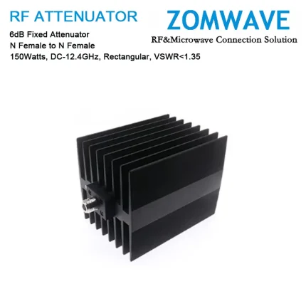 6dB Fixed Attenuator, N Female to N Female, 150Watts, DC-12.4GHz, Rectangular, VSWR1.35