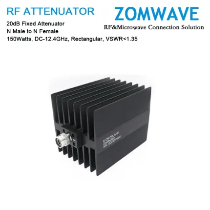 20dB Fixed Attenuator, N Male to N Female, 150Watts, DC-12.4GHz, Rectangular, VSWR1.35