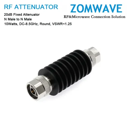 20dB Fixed Attenuator, N Male to N Male, 10Watts, DC-8.5GHz, Round, VSWR1.25