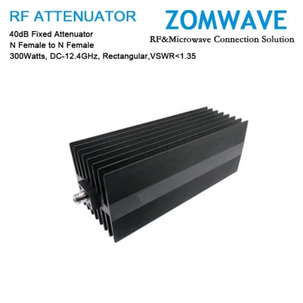 40dB Fixed Attenuator, N Female to N Female, 300Watts, DC-12.4GHz, Rectangular, VSWR1.35