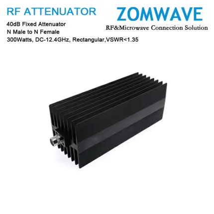 40dB Fixed Attenuator, N Male to N Female, 300Watts, DC-12.4GHz, Rectangular, VSWR1.35