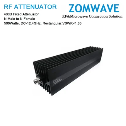 40dB Fixed Attenuator, N Male to N Female, 500Watts, DC-12.4GHz, Rectangular, VSWR1.35