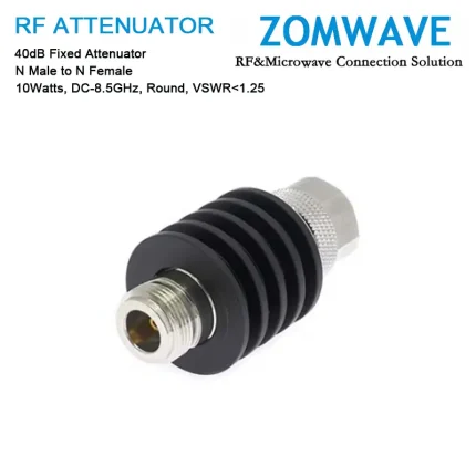 40dB Fixed Attenuator, N Male to N Female, 10Watts, DC-8.5GHz, Round, VSWR1.25