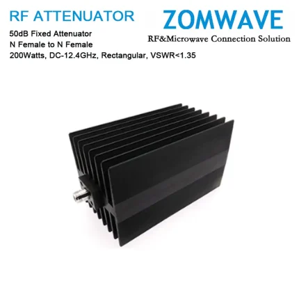 50dB Fixed Attenuator, N Female to N Female, 200Watts, DC-12.4GHz, Rectangular, VSWR1.35