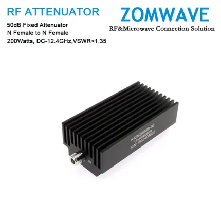 50dB Fixed Attenuator, N Female to N Female, 200Watts, DC-12.4GHz, VSWR1.35