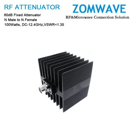 60dB Fixed Attenuator, N Male to N Female, 100Watts, DC-12.4GHz, VSWR1.35