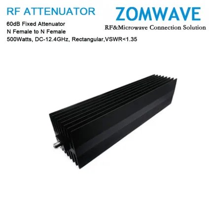 60dB Fixed Attenuator, N Female to N Female, 500Watts, DC-12.4GHz, Rectangular, VSWR1.35
