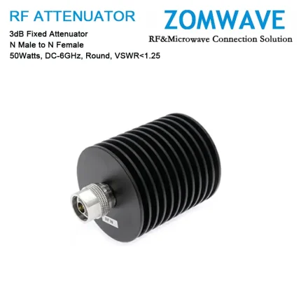 3dB Fixed Attenuator, N Male to N Female, 50Watts, DC-6GHz, Round, VSWR1.25