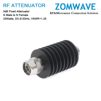 3dB Fixed Attenuator, N Male to N Female, 25Watts, DC-8.5GHz, VSWR1.25