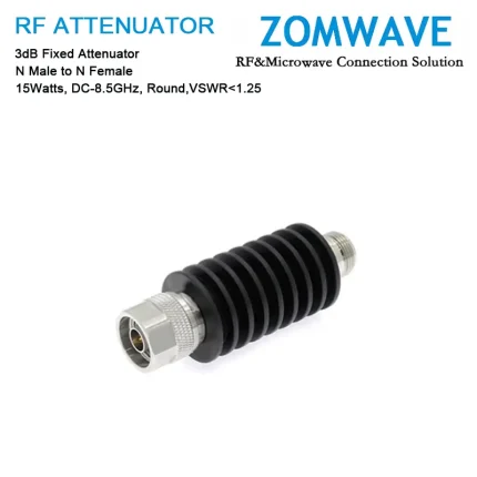 3dB Fixed Attenuator, N Male to N Female, 15Watts, DC-8.5GHz, Round, VSWR1.25