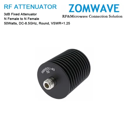 3dB Fixed Attenuator, N Female to N Female, 50Watts, DC-8.5GHz, Round, VSWR1.25