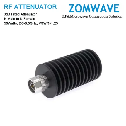 3dB Fixed Attenuator, N Male to N Female, 50Watts, DC-8.5GHz, VSWR1.25