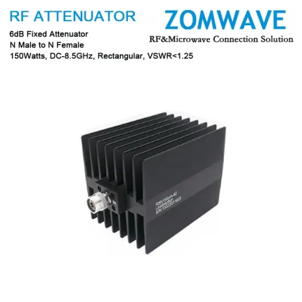 6dB Fixed Attenuator, N Male to N Female, 150Watts, DC-8.5GHz, Rectangular, VSWR1.25