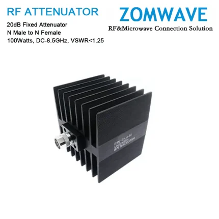 20dB Fixed Attenuator, N Male to N Female, 100Watts, DC-8.5GHz, VSWR1.25