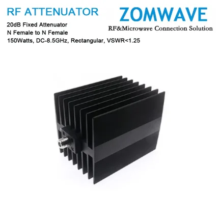 20dB Fixed Attenuator, N Female to N Female, 150Watts, DC-8.5GHz, Rectangular, VSWR1.25