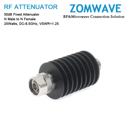30dB Fixed Attenuator, N Male to N Female, 25Watts, DC-8.5GHz, VSWR1.25